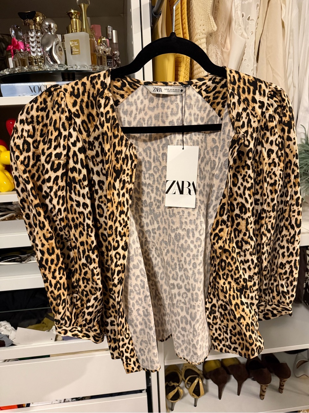 Zara Leopard Print Open-Front Blazer in Tan and Black